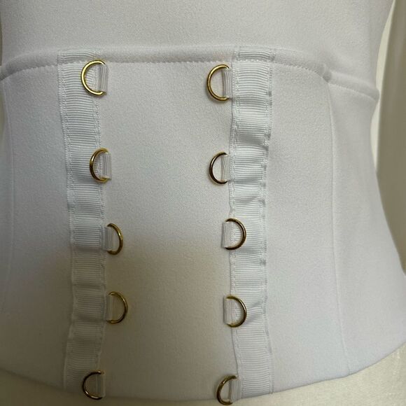 Express Women’s White Top Gold Accents Side Zipper Size Extra Small Stretch - Picture 2 of 11